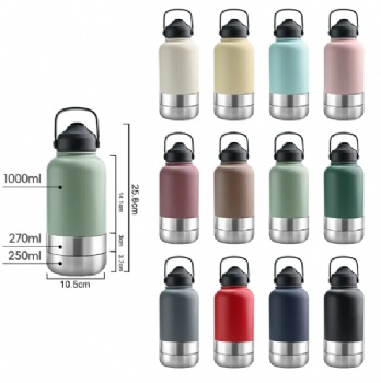 32oz 3 in 1 stainless steel pet feeder insulated vacuum travel portable dog water bottle